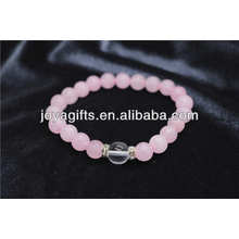 Natural 8MM Rosa Cuarzo Estiramiento Brazalete Con 8MM Cristal / Semi Preciosa Pulsera De Piedra